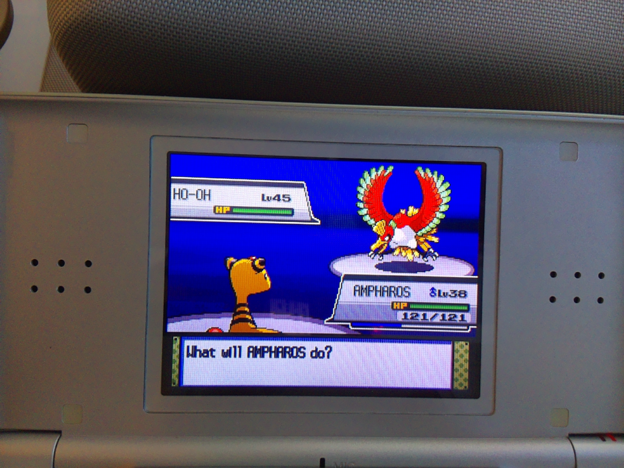 Original camera photo, including the DS Lite casing around the battle screen